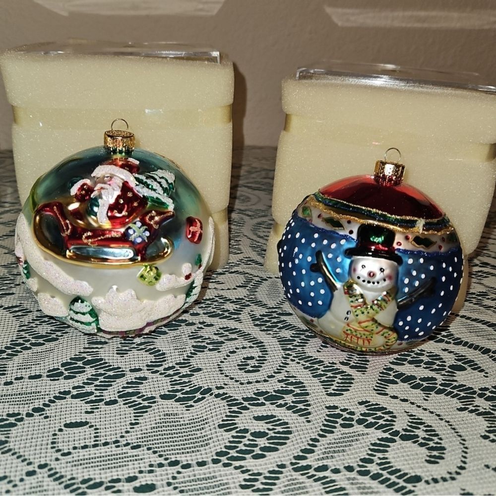 Set of Four Beautifully Blown Glass Christmas Ornaments